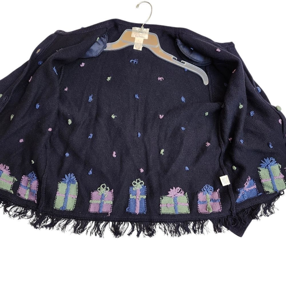 Christopher & Banks VTG Hand Embroidered Birthday Christmas cardigan sweater LG - Picture 6 of 12